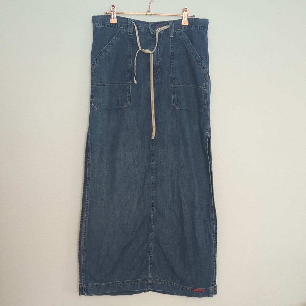 Lucky Brand Women's Denim Maxi Skirt with Drawstring